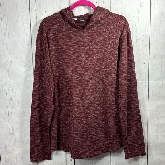 Vince Marled Burgundy Hooded Long Sleeve Top Minimalist Cozy Luxe Fall Street - Picture 5 of 16